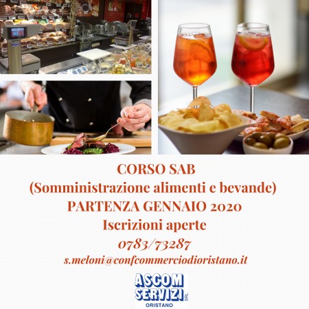 CORSO SAB (SOMMINISTRAZIONE ALIMENTI E BEVANTE) - ANCORA POSTI DISPONIBILI
